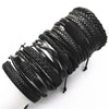 10-Pack Adjustable Black Woven Wrap Leather Bracelets – Handmade Unisex Rope Chain Lace-Up