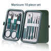 Green 9-Piece Stainless Steel Manicure & Pedicure Set with Leather Case, Portable Nail Care Kit Gift