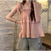 Korean Style Ruffled Spaghetti Strap Blouse - Solid Summer Slash Neck Women's Top