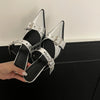 Women's Summer Pointed Toe Buckle Strap Thin High Heel Sandals - Silver PU Platform Party Shoes