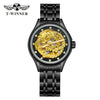 Golden Phoenix Skeleton Dial Automatic Women's Watch Stainless Steel Waterproof Luxury
