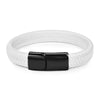 Men's White Braided Leather Bracelet with 316L Stainless Steel Double-Safety Magnetic Clasp — Sizes 18.5/20.5/22 cm (7.3/8.1/8.7 in)