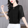 Women's Half-Sleeve Chiffon Blouse - Loose Casual Solid Color Pullover Top