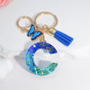 Acrylic Alphabet (A-Z) Tassel Keychain with Crystal Butterfly Charm - Fashion Key Ring Gift for Women