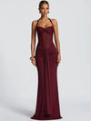 Mozision Halter Backless Patchwork Ruched Draped Bodycon Maxi Dress - Sleeveless Club Party