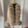 Women's Faux Fur Knit Cardigan with Faux Fox Fur Collar – Elegant Puff Sleeve Sweater Coat