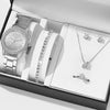 Women's Luxury Quartz Watch & 5-Piece Rhinestone Jewelry Set – Stainless Steel Strap, Bracelet, Necklace, Earrings & Ring