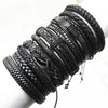 10-Pack Adjustable Black Woven Wrap Leather Bracelets – Handmade Unisex Rope Chain Lace-Up