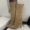 Aneikeh Pointed Toe Knee-High Winter Boots for Women, Thin High Heels, PU Insole & Rubber Sole