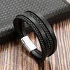 Men's Multi-Layer Woven Leather Bracelet with Alloy Magnetic Buckle - Punk Style, 19/21/23 cm (7.5/8.3/9.1 in)