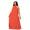 Plus Size Halter Bandage Sleeveless Maxi Dress – Hollow-Out Split A-Line Evening Gown