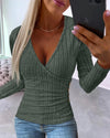 Women's V-Neck Button Knit Pullover - Autumn Long Sleeve Casual Sweater
