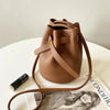 Women's Litchi Grain PU Leather Bucket Bag with Lock Cylinder – Small Crossbody Shoulder Phone Bag