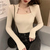 Korean Style Women's Square Collar Slim Layered Knit Sweater Long Sleeve Autumn Winter