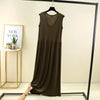 Plus Size Tank Dress L-6XL - Viscose Spandex Pleated Sleeveless Mid/Ankle-Length Lounge Dress, Waist-Slimming Loose Fit