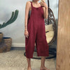 Plus Size Women's Cotton-Linen V-Neck Loose Jumpsuit — Button Bib Overalls, Wide Leg Casual Romper