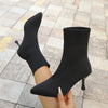 Women's Stretch Sock Chelsea Ankle Boots - Slip-On Round Toe Thin High Heel Boots