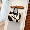 Yogodlns Faux Fur Animal Print Shoulder Bag - Soft Women's Casual Tote with Hasp Closure and Polyester Lining