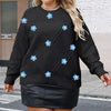 Plus Size Hand-Crocheted 3D Floral Pullover Sweater - Long Sleeve O-Neck Casual Streetwear