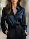 Women's Lapel Button Cardigan Blouse – Office Chic Long-Sleeve Top for Spring & Autumn