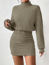 High Neck Knit Mini Dress - Slim Fit Pullover Sweater Dress for Women, Autumn/Winter