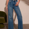 Women's Dark Blue High-Waist Straight Wide-Leg Stretch Jeans