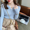 Women's Autumn Winter Knit V-Neck Sweater - Slim Long Sleeve Pullover for Casual & Office
