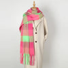 Women's Winter Thick Plaid Pashmina Scarf - Soft Polyester Shawl Wrap, 175+ cm (69+ in) Fuzzy Tassel