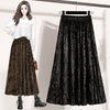 Autumn Winter Gold Velvet A-Line Mid Skirt High Waist Half-Pleated Plus Size