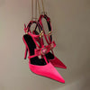Bow Tie Pointed Toe Thin Heel Sandals for Women, Roman Straight Strap, 2.0-3.1 in (5-8 cm) Heel