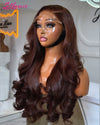 Body Wave Chocolate Brown Lace Front Wig 100% Human Hair 13x6 (33x15 cm) HD Transparent Lace Pre-Plucked, 26+ in (66+ cm)