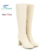 Plus Size Knee-High Square Toe Boots – Side Zipper, 7.5 cm (3") Block Heel, Winter Warm PU Leather, Up to EU 48