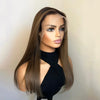 Brown 26-Inch (66 cm) Pre-Plucked 180% Density Lace Front Straight Wig, Heat-Resistant Synthetic, Glueless Middle Part