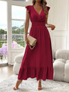 Women's V-Neck Solid A-Line Maxi Dress - Sleeveless Office & Casual Summer Gown