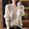 Women's V-Neck Loose Knit Pullover Sweater - Solid Soft Warm One Size, Autumn/Winter Casual