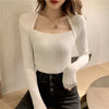 Korean Style Women's Square Collar Slim Layered Knit Sweater Long Sleeve Autumn Winter
