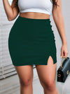 Plus Size High Waist Bodycon Mini Skirt with Side Slit - Stretch Pencil Skirt