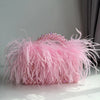 Pearl Bead Feather Fur Acrylic Crystal Box Clutch — Handmade Evening Party Handbag