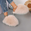 Women's Fluffy Fur Slippers Plush Outdoor Anti-Slip Flat Slides