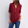 Women's Loose V-Neck Chiffon Blouse with Zipper Pullover — Casual Plus Size