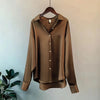 Women's Satin Button-Front Blouse — Korean Long Sleeve Casual Office Top, Slim Fit