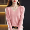Women's V-Neck Knit Pullover Sweater — Long Sleeve Loose Fit Office Style