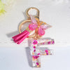 Pink Dried Flower Resin Initial Keychain with Butterfly Tassel A-Z Letter Keyring for Women Valentine's Gift
