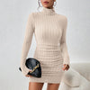 Knitted Turtleneck Bodycon Mini Dress – Long Sleeve Ribbed Sheath for Autumn Winter Parties and Streetwear