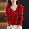 Women's V-Neck Knit Pullover Sweater — Long Sleeve Loose Fit Office Style