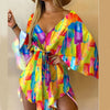 Women's Floral V-Neck Ruffle Batwing Sleeve Bohemian Mini Dress - Loose Summer Beach Vacation Sundress