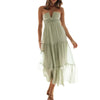 Women's Boho Chiffon Halter V-Neck Sleeveless Tiered A-Line Maxi Dress — Backless Beach Dress