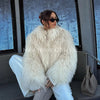 Neo Mint Faux Mongolia Sheep Fur Coat for Women Fluffy Warm Chic Streetwear Outerwear