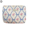 Quilted Bow & Flower Makeup Bag – Zipper Cosmetic Organizer Pouch, Portable Toiletry Clutch for Women & Girls