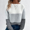 Plus Size Patchwork Knit Sweater - Oversized Long Sleeve Round Neck Pullover